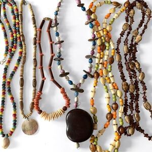 NOT FOR SALE Vintage Natural Shell Wood Bead Necklace Lot